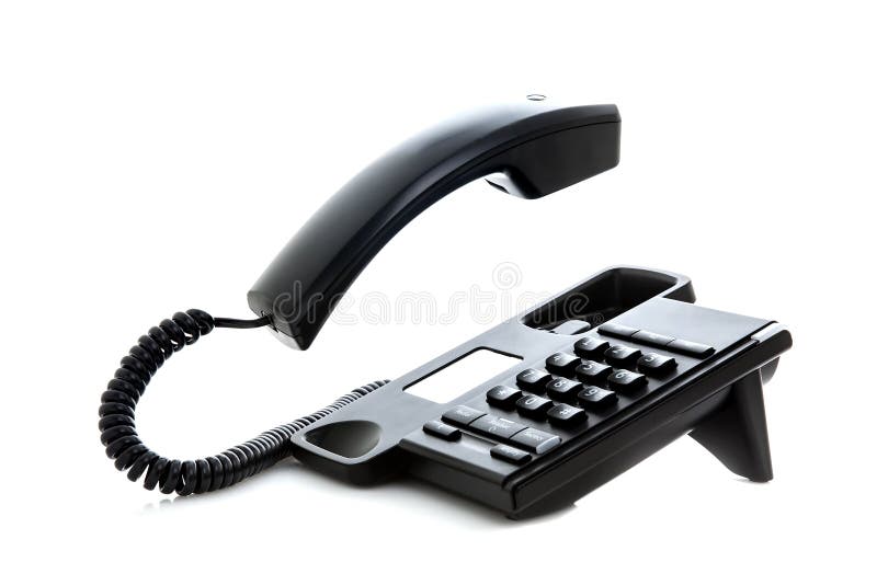 Black phone with floating handset on a white background