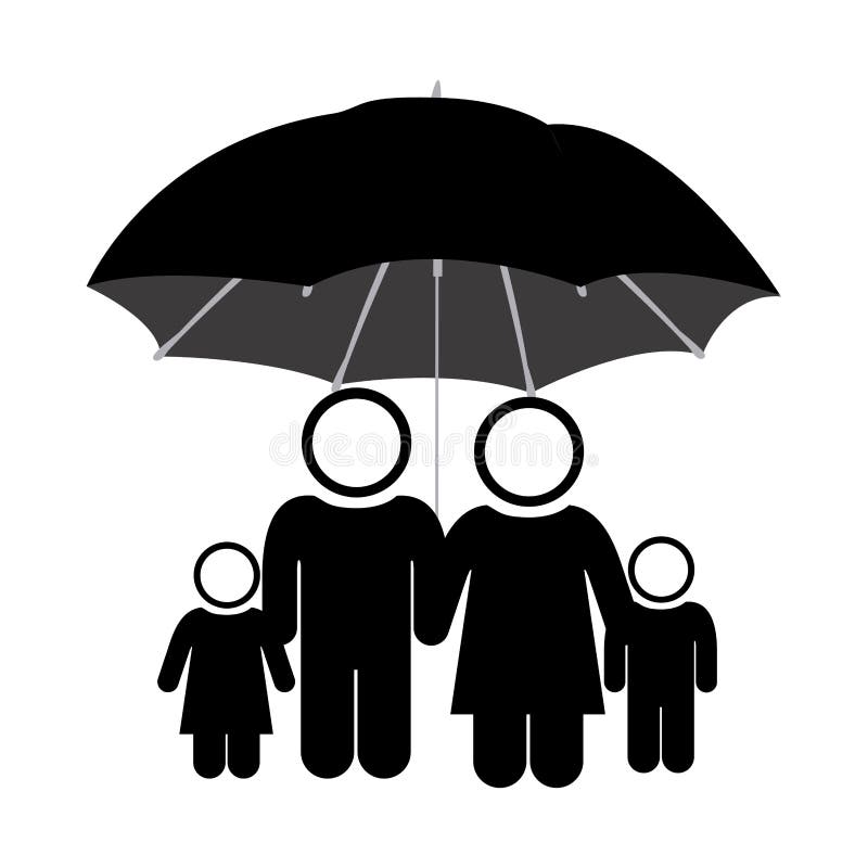Black Pictogram of Umbrella Protecting Family Group Stock Illustration ...