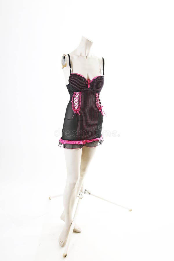 Black pink Babydoll lingerie on mannequin full body shop display. Woman fashion styles, clothes on white studio background. stock image Black pink Babydoll lingerie on mannequin full body shop display. Woman fashion styles, clothes on white studio background. stock image