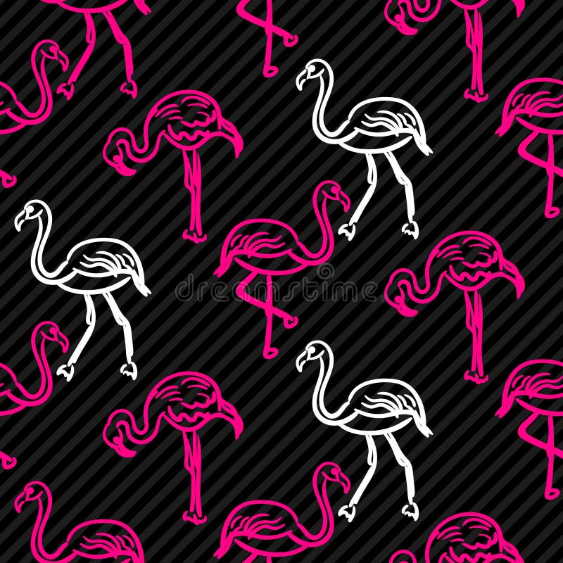 Black and pink striped flamingo bird pattern. stock illustration