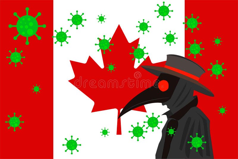 Black Plague Doctor Surrounded by Viruses with Copy Space with CANADA