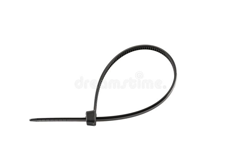 Black Plastic Cable Ties Isolated on White Background. Plastic Wire