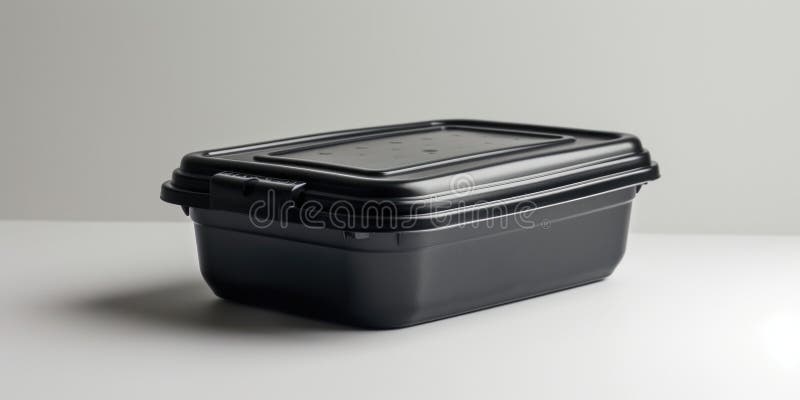 A black plastic container sitting on a table. Suitable for various uses royalty free stock image