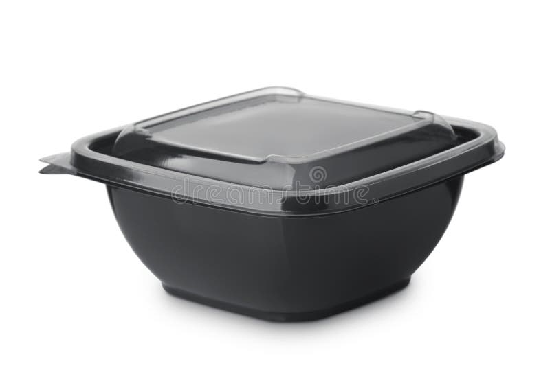 Black plastic disposable take out food container with clear lid royalty free stock image