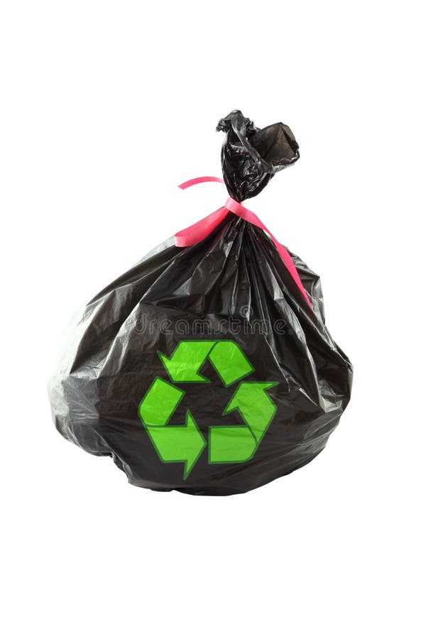 Black Plastic Garbage Bag and Recycle Sign Stock Image Image of carry