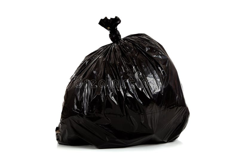 Black plastic garbage bag on white royalty free stock photography