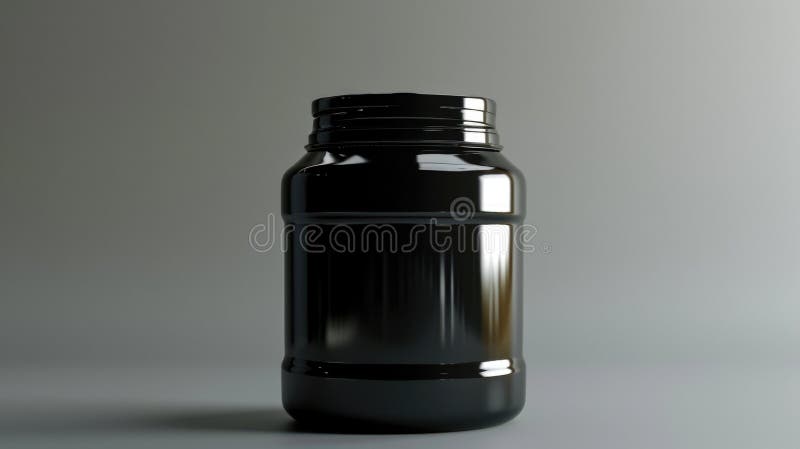 A black plastic jar with a matching lid. Suitable for various packaging needs stock photography