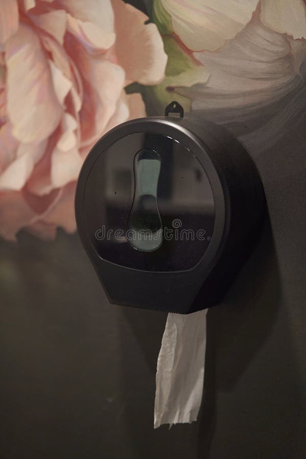 Black Plastic Toilet Paper Dispenser. Toilet and Bathroom Interior Design Stock Photo Image of