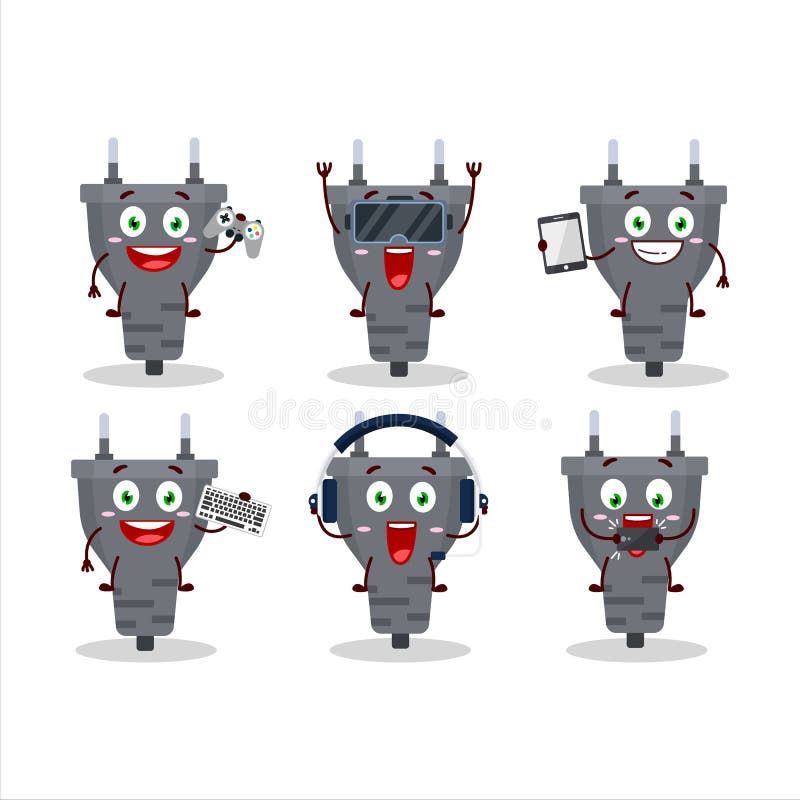 Black Plug Cartoon Character are Playing Games with Various Cute