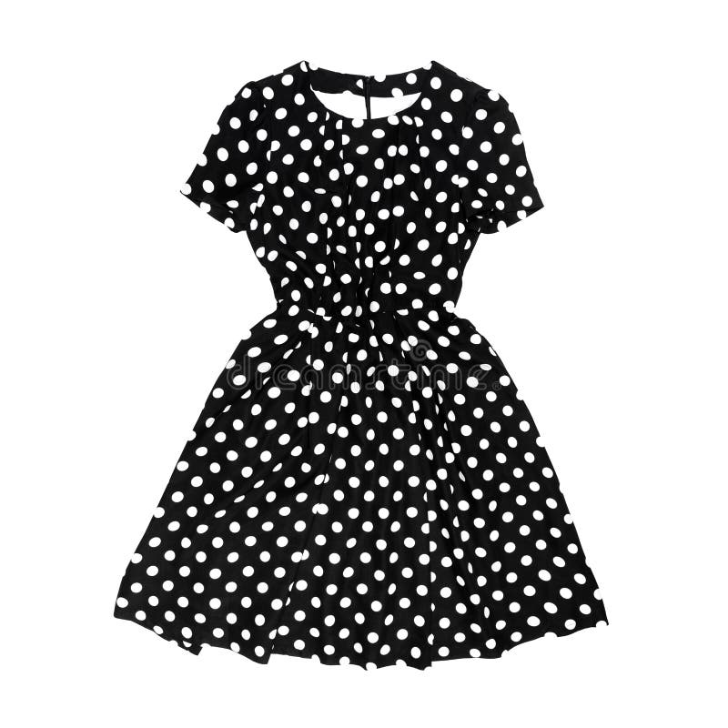 Black Polka Dot Retro Dress on White Background Stock Image - Image of ...
