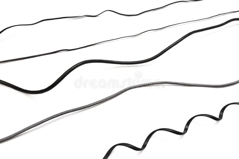 Black power cable socket set isolated on white background stock photo.