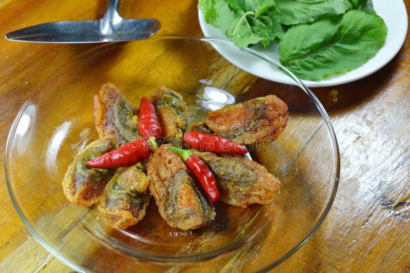 Black Preserved Egg and Basil Leaf Prepare To Cook Stock Photo Image