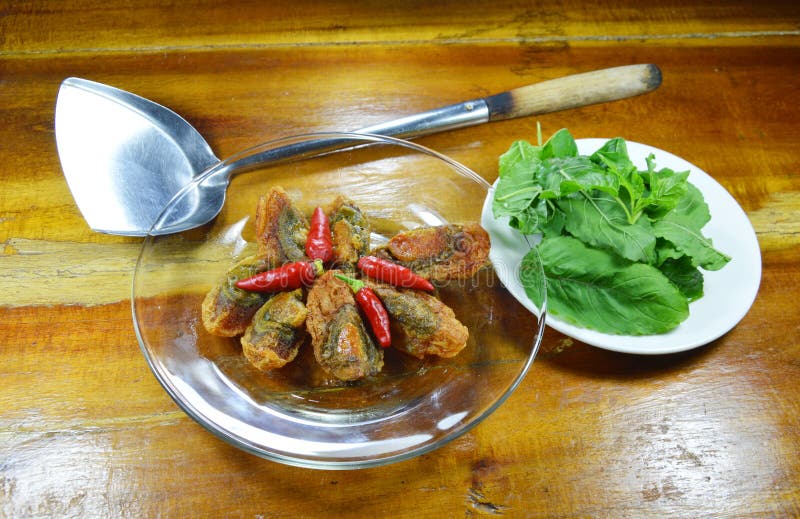 Black Preserved Egg and Basil Leaf Prepare To Cook Stock Image Image