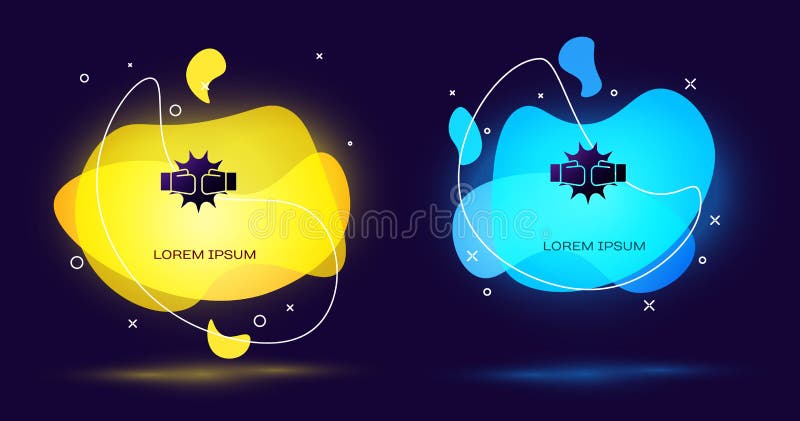 Black Punch in boxing gloves icon isolated on black background. Boxing gloves hitting together with explosive. Abstract stock illustration