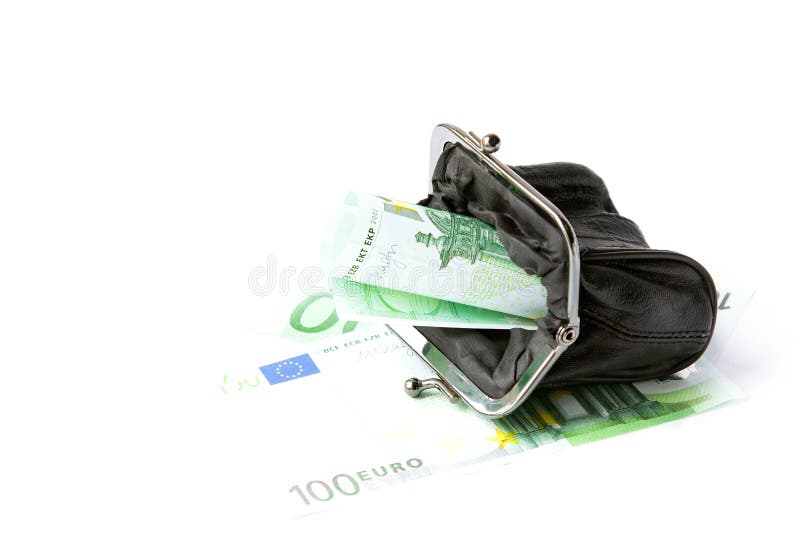 Black purse with euro on white background