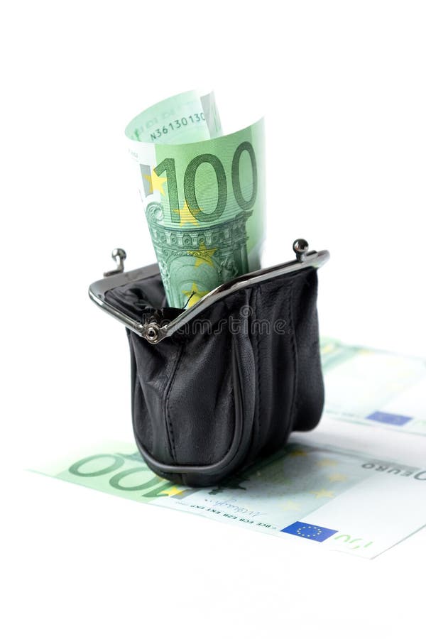 Black purse with euro on white background