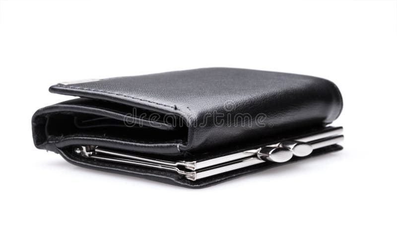 Black leather purse on a white background with shadow isolated. Black leather purse on a white background with shadow isolated