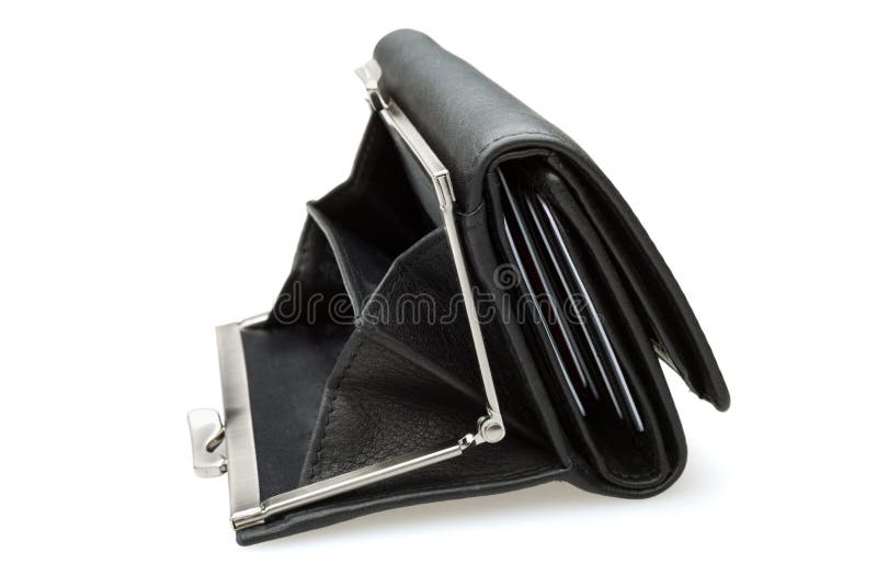 Black leather purse on a white background with shadow isolated. Black leather purse on a white background with shadow isolated