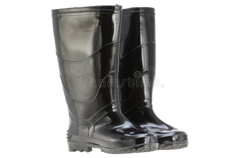 A pair of Black Rain boots (Rubber boots), made of Elastic PVC/ Plastic