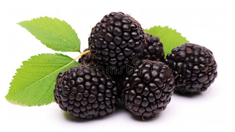 Black raspberries on light white background close up. Neural network royalty free stock images.