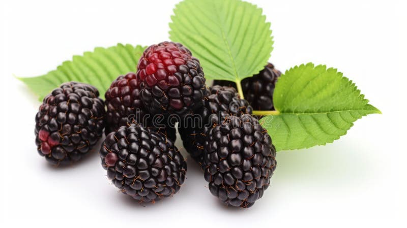 Black raspberries on light white background close up. Neural network royalty free stock photos.