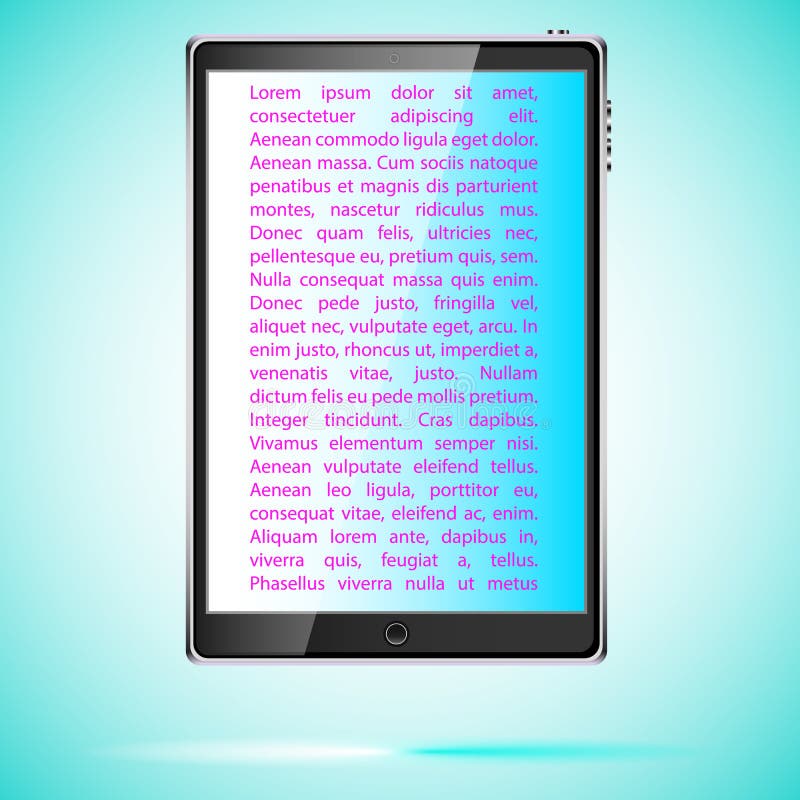 Black realistic mobile touch smart tablet computer with screen with copy space with a glare of light with shadow located verticall stock illustration