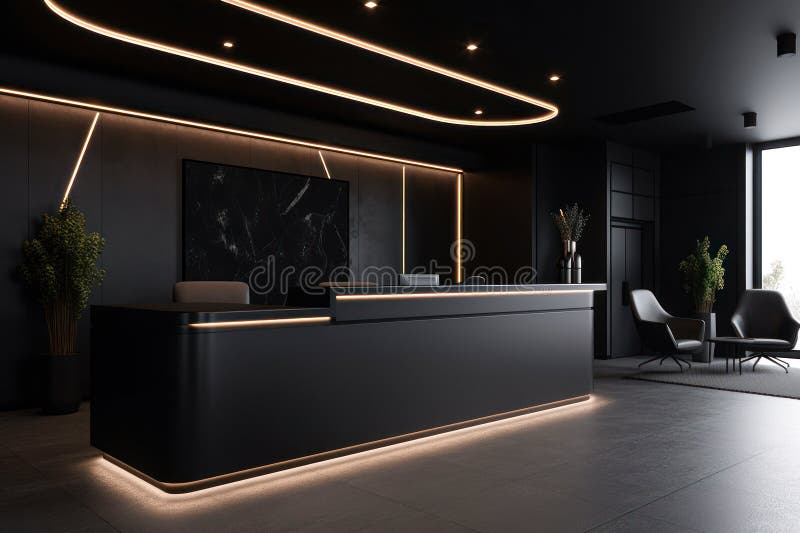 Black Reception Table in Hotel Generative Ai Stock Illustration