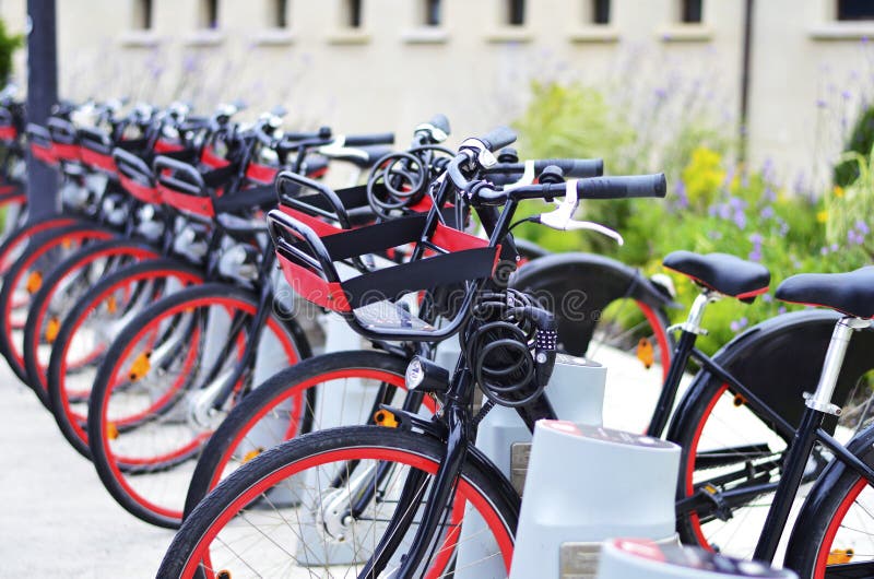 Black Red Bikes Lined Up on Street of Galway Ireland Stock Photo ...