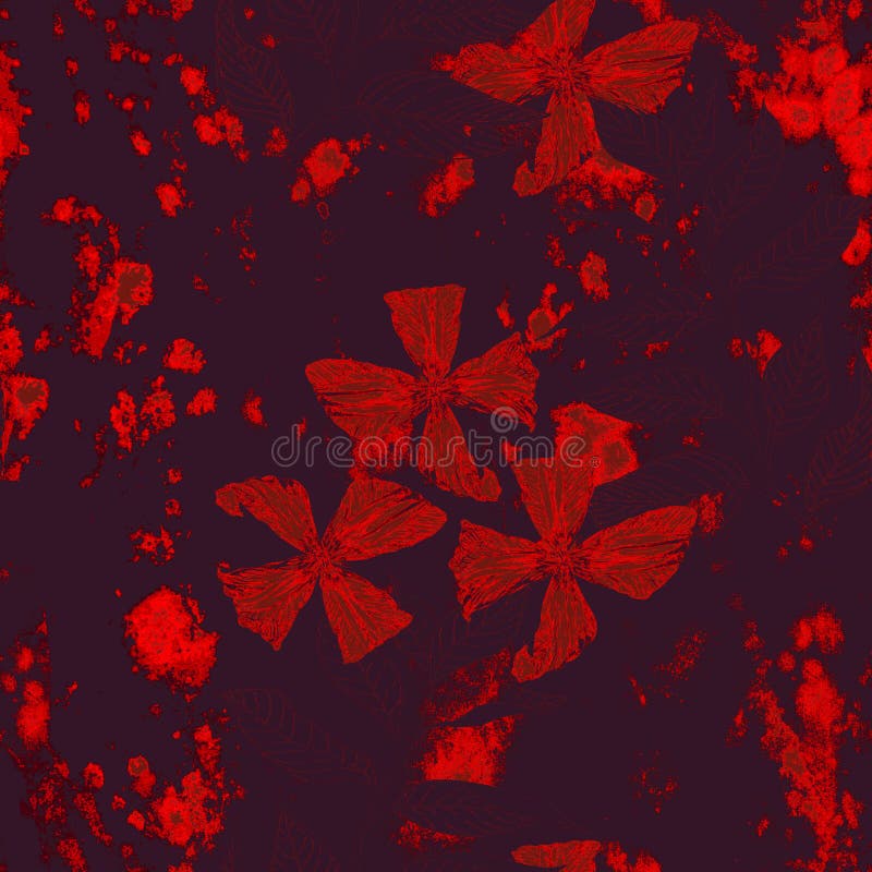 Black and red flowers. Seamless pattern with branches and flowers stock illustration
