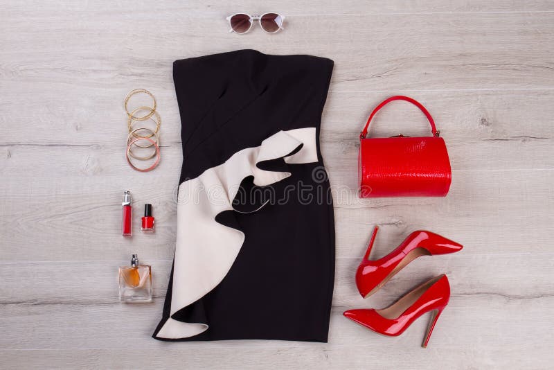 Black and red outfit. stock image. Image of cloth, nail - 96624417