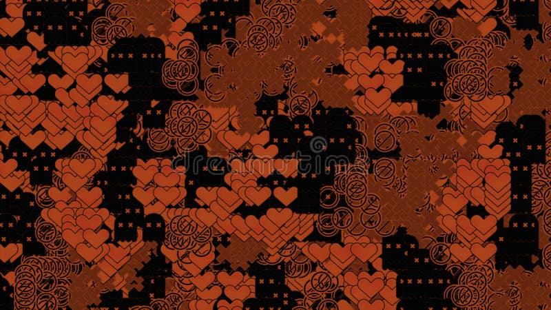 Black and red retro surface with tiny shimmering hearts. Design. Many pixelated blinking colorful heart shapes. royalty free stock photos