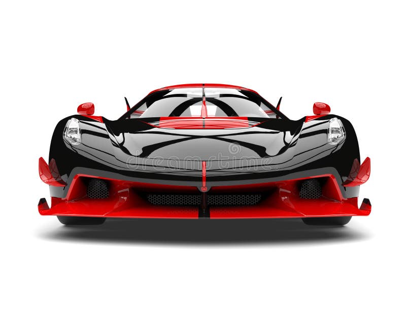 Black and red sports race super car - front view closeup shot