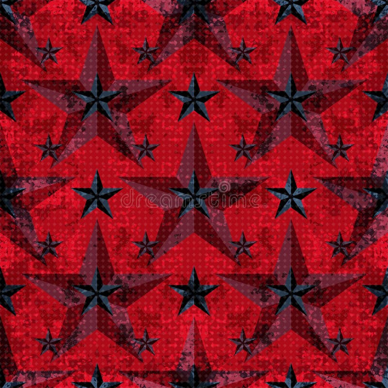 Black and Red Stars on a Red Background. Seamless Pattern. Vector Illustration Stock Vector