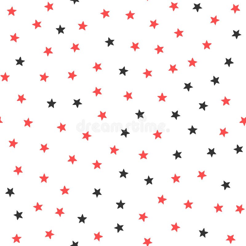 Black and red stars on white background. Seamless pattern.