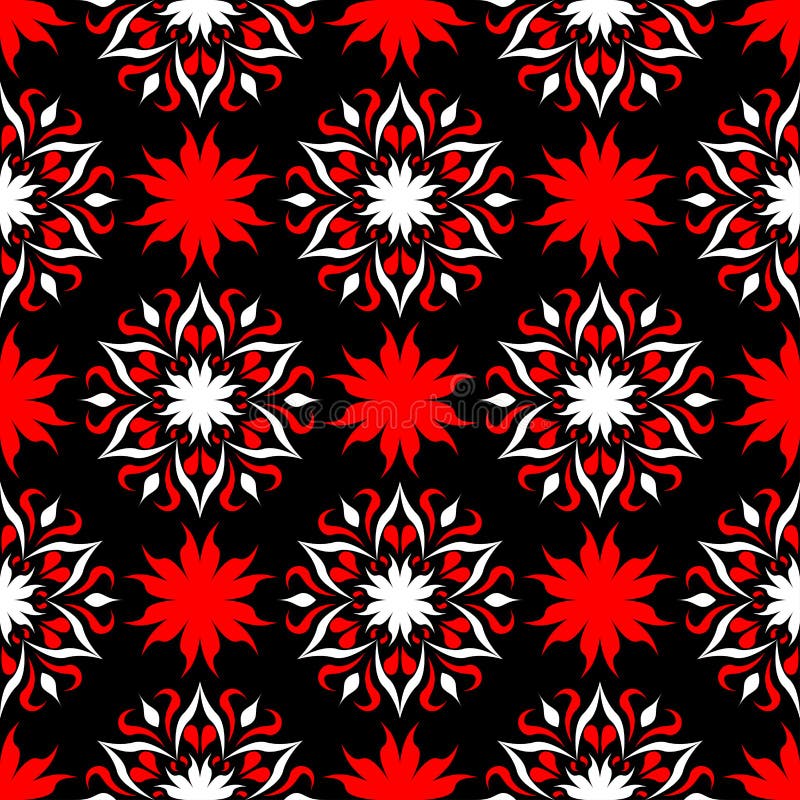 Black White And Red Floral Wallpaper Black Red And White Floral Seamless Pattern. Wallpaper Background Stock