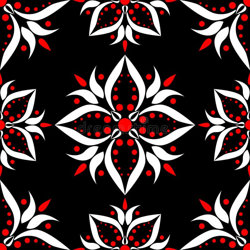 Black White And Red Floral Wallpaper Black Red And White Floral Seamless Pattern. Wallpaper Background Stock