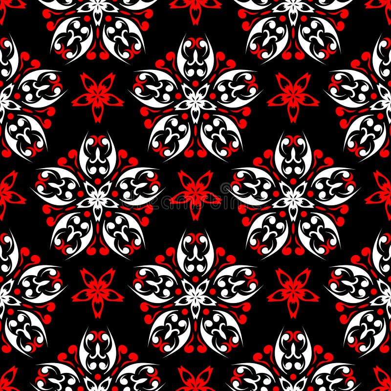Black White And Red Floral Wallpaper Black Red And White Floral Seamless Pattern. Wallpaper Background Stock