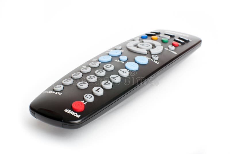 Black remote control on white background stock image