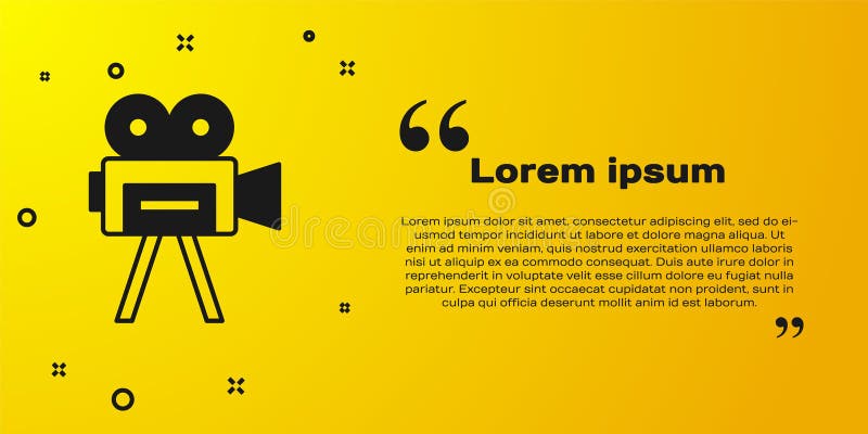 Black Retro cinema camera icon isolated on yellow background. Video camera. Movie sign. Film projector. Vector.