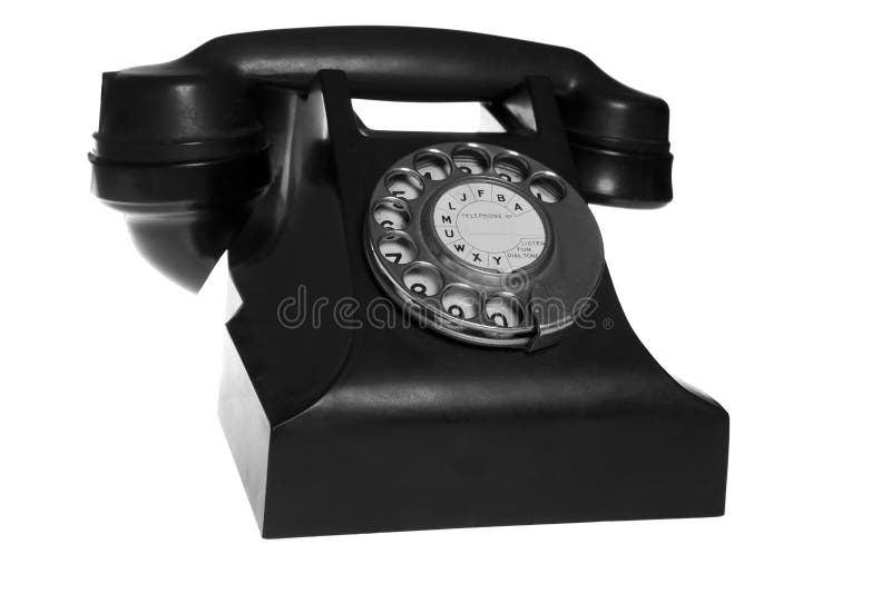 Black retro phone isolated on white background