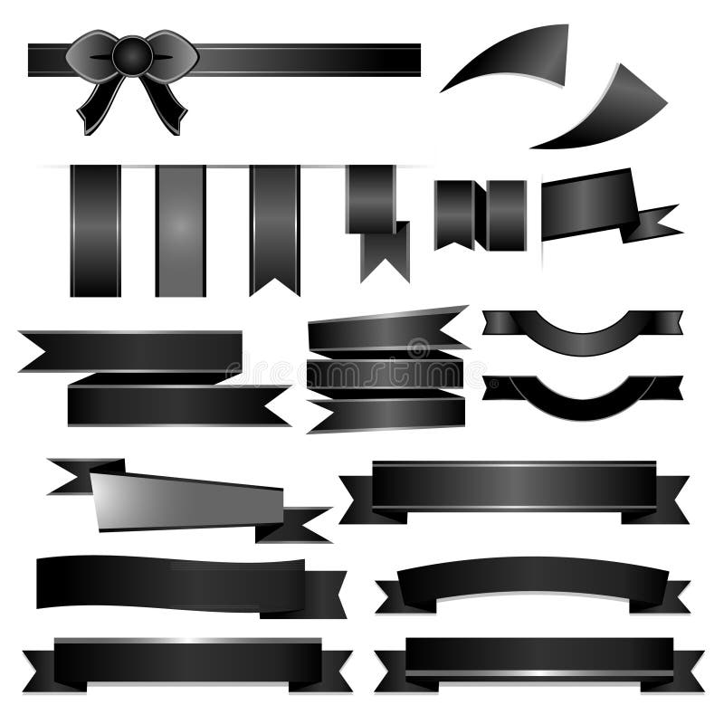 Black Ribbons Set Isolated on White Background Stock Illustration