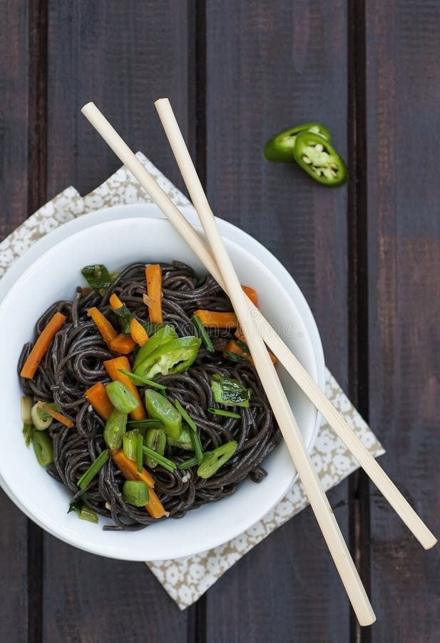 Black rice noodles stock image. Image of vegetables, noodles 54926919