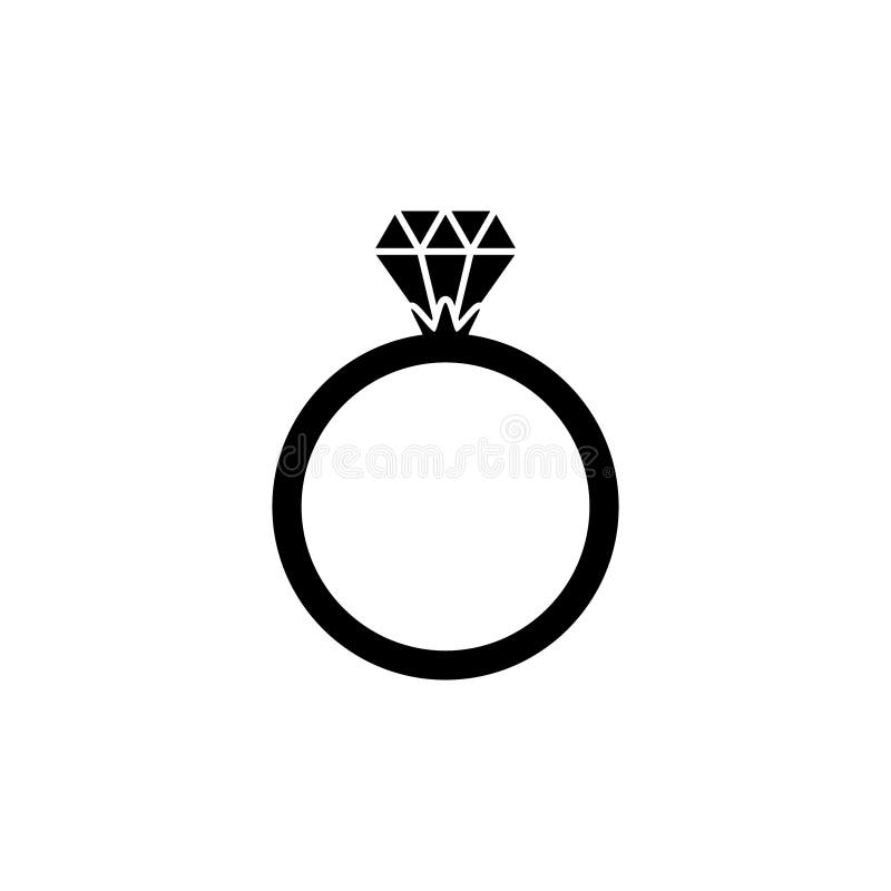 Black Ring Icon with a Large Diamond. Jewelry Outline Vector ...