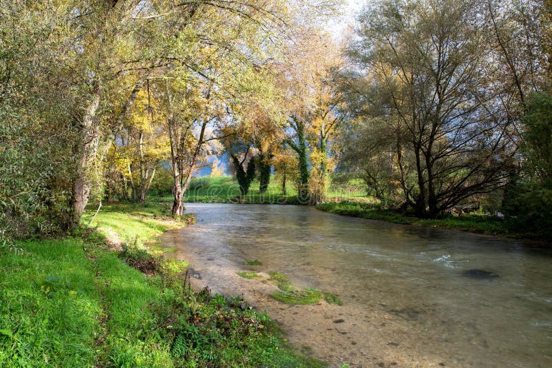 Black River that Flows into the Polymer Dam in Summer Stock Photo