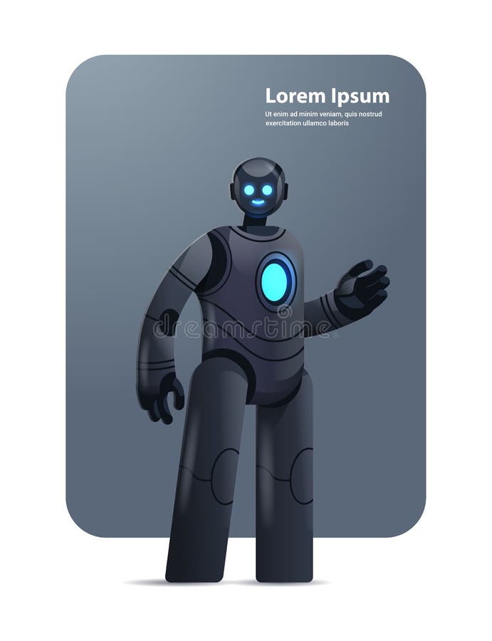 Black robot cyborg modern robotic character artificial intelligence technology concept vertical royalty free illustration