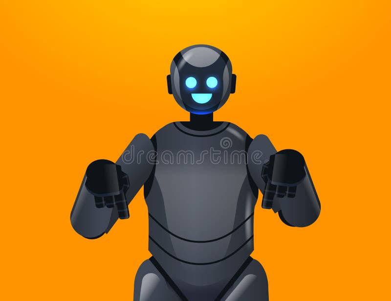 Black robot cyborg pointing at something modern robotic character artificial intelligence technology concept stock illustration