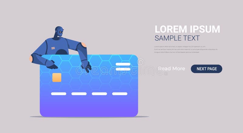 Black robot hacking data privacy security information of credit card artificial intelligence concept vector illustration