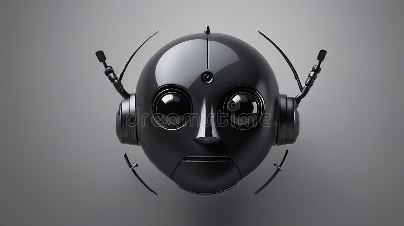 Black Robot Head med Antenna på grå bakgrund vektor illustrationer