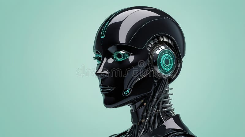 Black Robot Head med Turcoise Accents vektor illustrationer