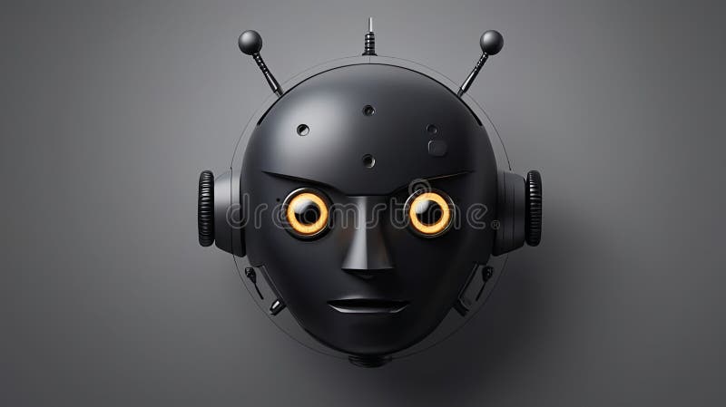 Black Robot Head med Yellow Eyes royaltyfri illustrationer